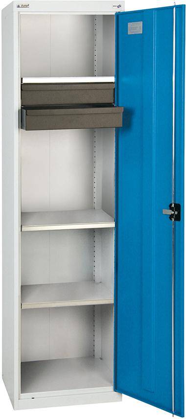 Werkzeugschrank B500xT500xH1800 mm RAL 7035/5012 2 Schubladen, 3 Wannen - Artikel: 7830305722