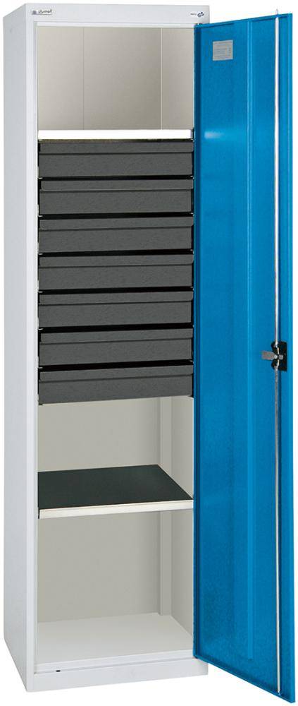Werkzeugschrank B500xT500xH1800 mm RAL 7035/5012 7 Schubladen, 2 Wannen - Artikel: 7830305724