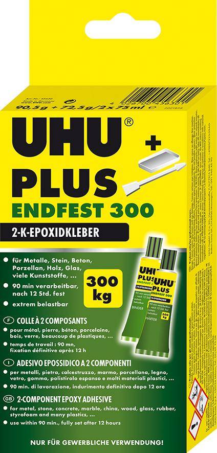 2-KomponentenepoxidkleberPLUS ENDFEST 300 Karton mit Tuben Binder und Härter 81g UHU