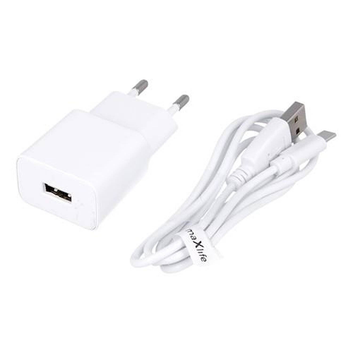 maXlife Netzteil Ladegerät Fast Charge 2,1A TYP-C Reiseladegerät Steckdose Kabel USB-C Weiß