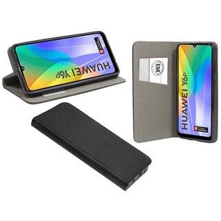 Buch Tasche "Smart" kompatibel mit HUAWEI Y6P Handy Hülle Etui Brieftasche Schutzhülle mit Standfunktion, Kartenfach Schwarz