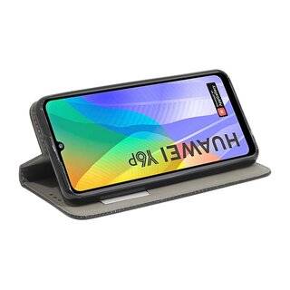 Buch Tasche "Smart" kompatibel mit HUAWEI Y6P Handy Hülle Etui Brieftasche Schutzhülle mit Standfunktion, Kartenfach Schwarz