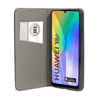 Buch Tasche "Smart" kompatibel mit HUAWEI Y6P Handy Hülle Etui Brieftasche Schutzhülle mit Standfunktion, Kartenfach Schwarz