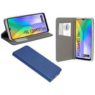 Buch Tasche "Smart" kompatibel mit HUAWEI Y6P Handy Hülle Etui Brieftasche Schutzhülle mit Standfunktion, Kartenfach Blau