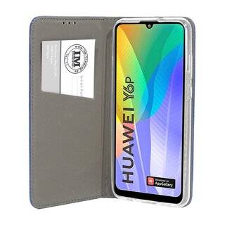 Buch Tasche "Smart" kompatibel mit HUAWEI Y6P Handy Hülle Etui Brieftasche Schutzhülle mit Standfunktion, Kartenfach Blau