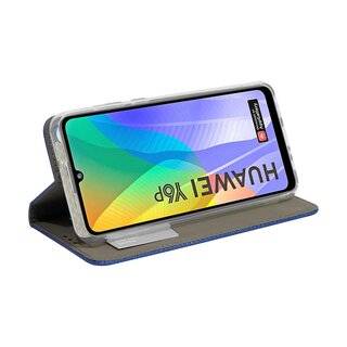 Buch Tasche "Smart" kompatibel mit HUAWEI Y6P Handy Hülle Etui Brieftasche Schutzhülle mit Standfunktion, Kartenfach Blau