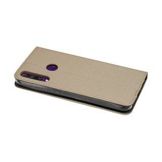 Buch Tasche "Smart" kompatibel mit HUAWEI Y6P Handy Hülle Etui Brieftasche Schutzhülle mit Standfunktion, Kartenfach Gold