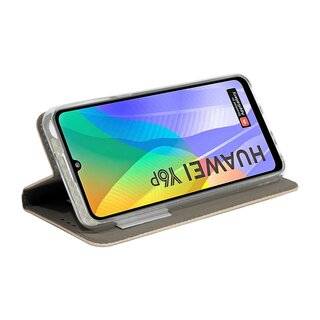 Buch Tasche "Smart" kompatibel mit HUAWEI Y6P Handy Hülle Etui Brieftasche Schutzhülle mit Standfunktion, Kartenfach Gold