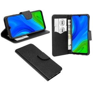 Buch Tasche "Fancy" kompatibel mit HUAWEI P SMART 2020 Handy Hülle Etui Brieftasche Schutzhülle mit Standfunktion, Kartenfach Schwarz