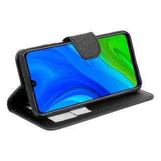 Buch Tasche "Fancy" kompatibel mit HUAWEI P SMART 2020 Handy Hülle Etui Brieftasche Schutzhülle mit Standfunktion, Kartenfach Schwarz