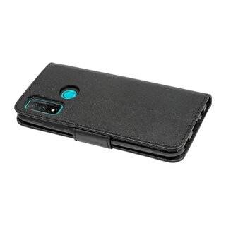 Buch Tasche "Fancy" kompatibel mit HUAWEI P SMART 2020 Handy Hülle Etui Brieftasche Schutzhülle mit Standfunktion, Kartenfach Schwarz