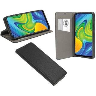 Buch Tasche "Smart" kompatibel mit XIAOMI REDMI NOTE 9 Handy Hülle Etui Brieftasche Schutzhülle mit Standfunktion, Kartenfach Schwarz