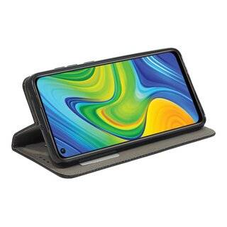 Buch Tasche "Smart" kompatibel mit XIAOMI REDMI NOTE 9 Handy Hülle Etui Brieftasche Schutzhülle mit Standfunktion, Kartenfach Schwarz