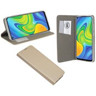 Buch Tasche "Smart" kompatibel mit XIAOMI REDMI NOTE 9 Handy Hülle Etui Brieftasche Schutzhülle mit Standfunktion, Kartenfach Gold