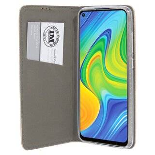 Buch Tasche "Smart" kompatibel mit XIAOMI REDMI NOTE 9 Handy Hülle Etui Brieftasche Schutzhülle mit Standfunktion, Kartenfach Gold