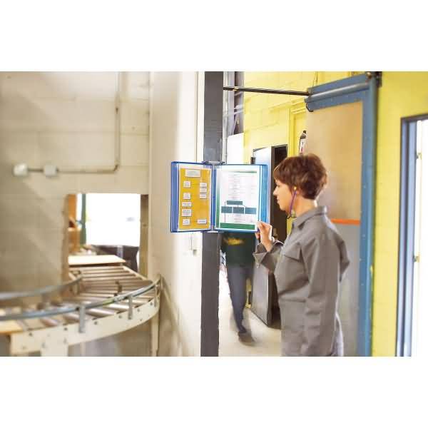 Wandsichttafelsystem A4 lichtgrau inkl. 5 Sichttafeln blau