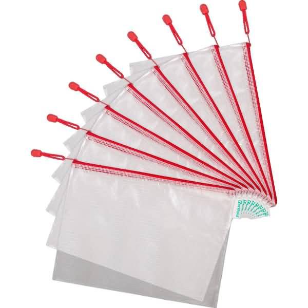 Reißverschlusstasche PVC rot A4 330x240mm VE=8 Stück