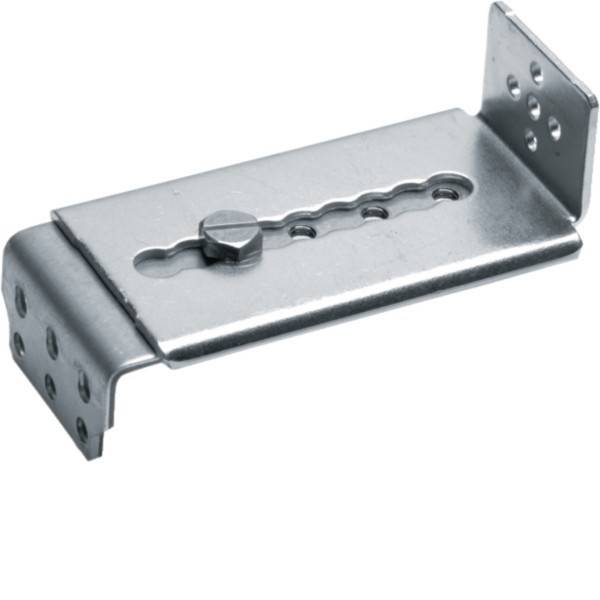 Eine Metall-Schiebetürschienen-Halterung für Kleiderschränke mit mehreren Löchern zur verstellbaren Montagehöhe.