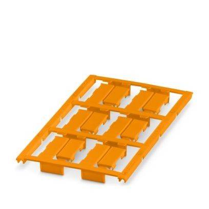 Orange-Kunststoffpalette oder -tablett mit Gitterrahmen und erhöhten Stützen, dargestellt vor weißem Hintergrund.