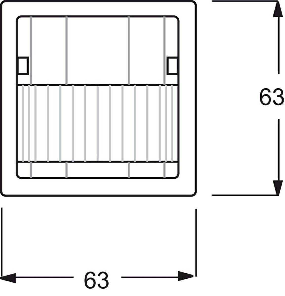 Quadratisches Diagramm mit Abmessungen, die als 63 Einheiten breit und hoch beschriftet sind und in der Mitte ein Gitternetzstruktur aufweisen.