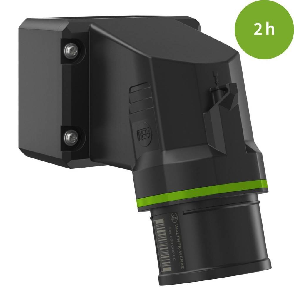 Ein schwarzes zylindrisches Gerät mit einem grünen Streifen und Zweistunden-Indikator. Zum Anbringen konzipiert, wahrscheinlich eine Komponente eines größeren Systems.