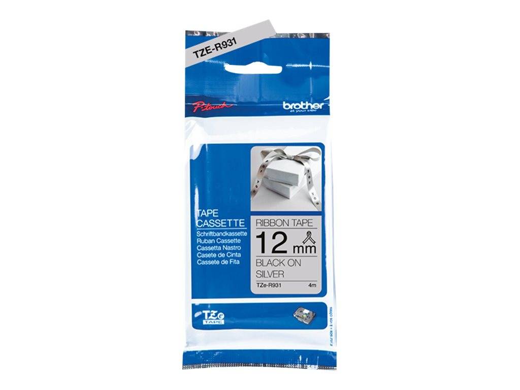 Brother TZe-R931 - Seidig - Schwarz auf Silber - Rolle (1,2 cm x 4 m)