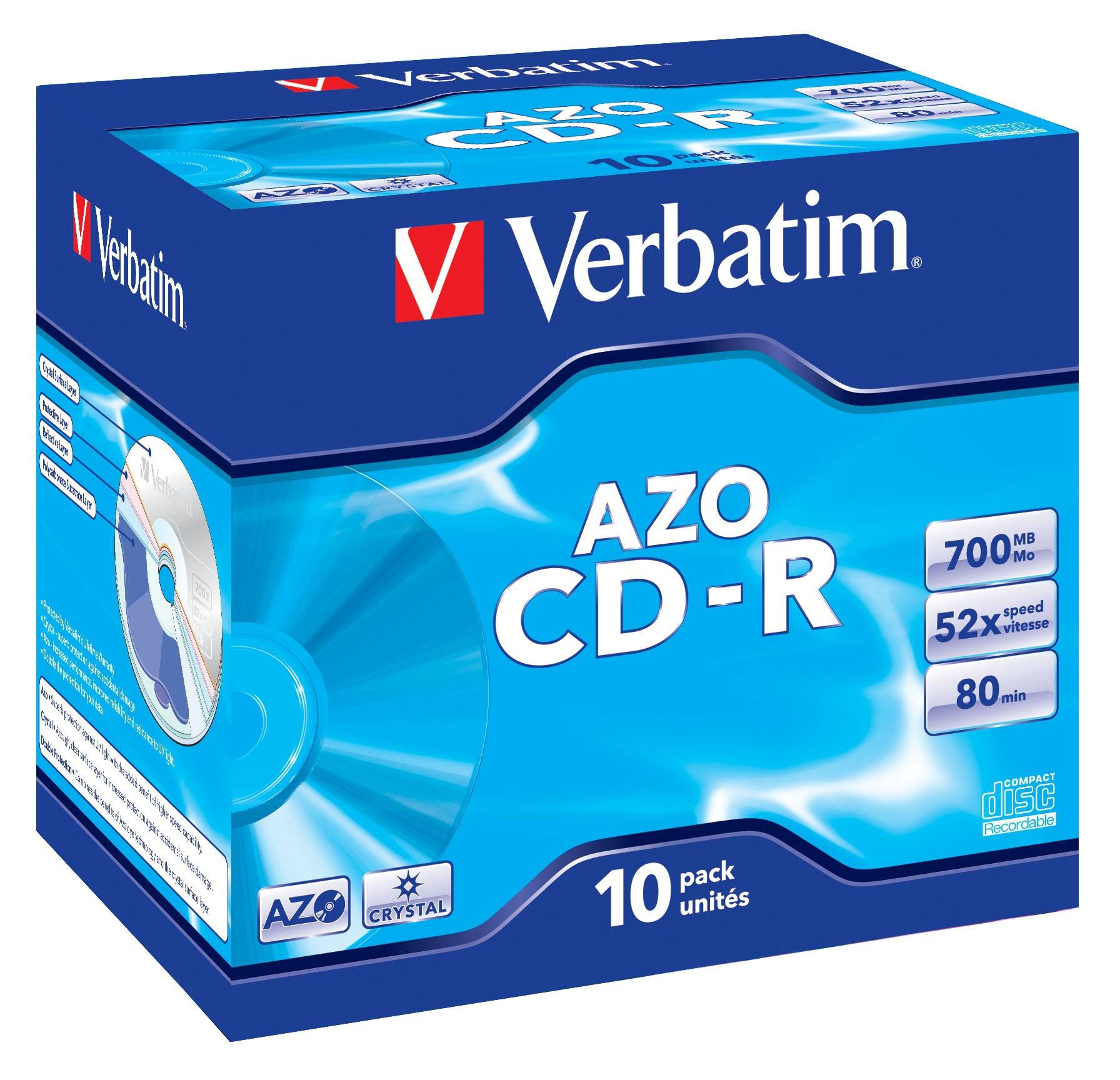 Verbatim AZO Crystal - 10 x CD-R - 700 MB 52x - Jewel Case (Schachtel)