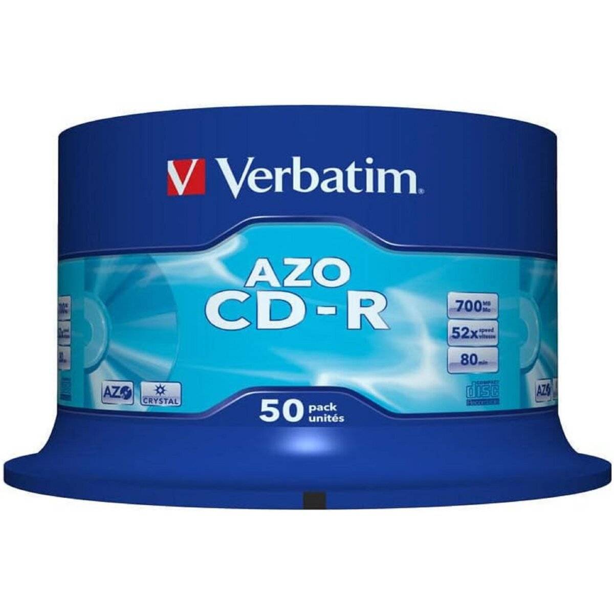 Verbatim CD-R 700MB 80min 52x – Crystal Surface, DataLife Plus, mit AZO-Technologie 50 Stück