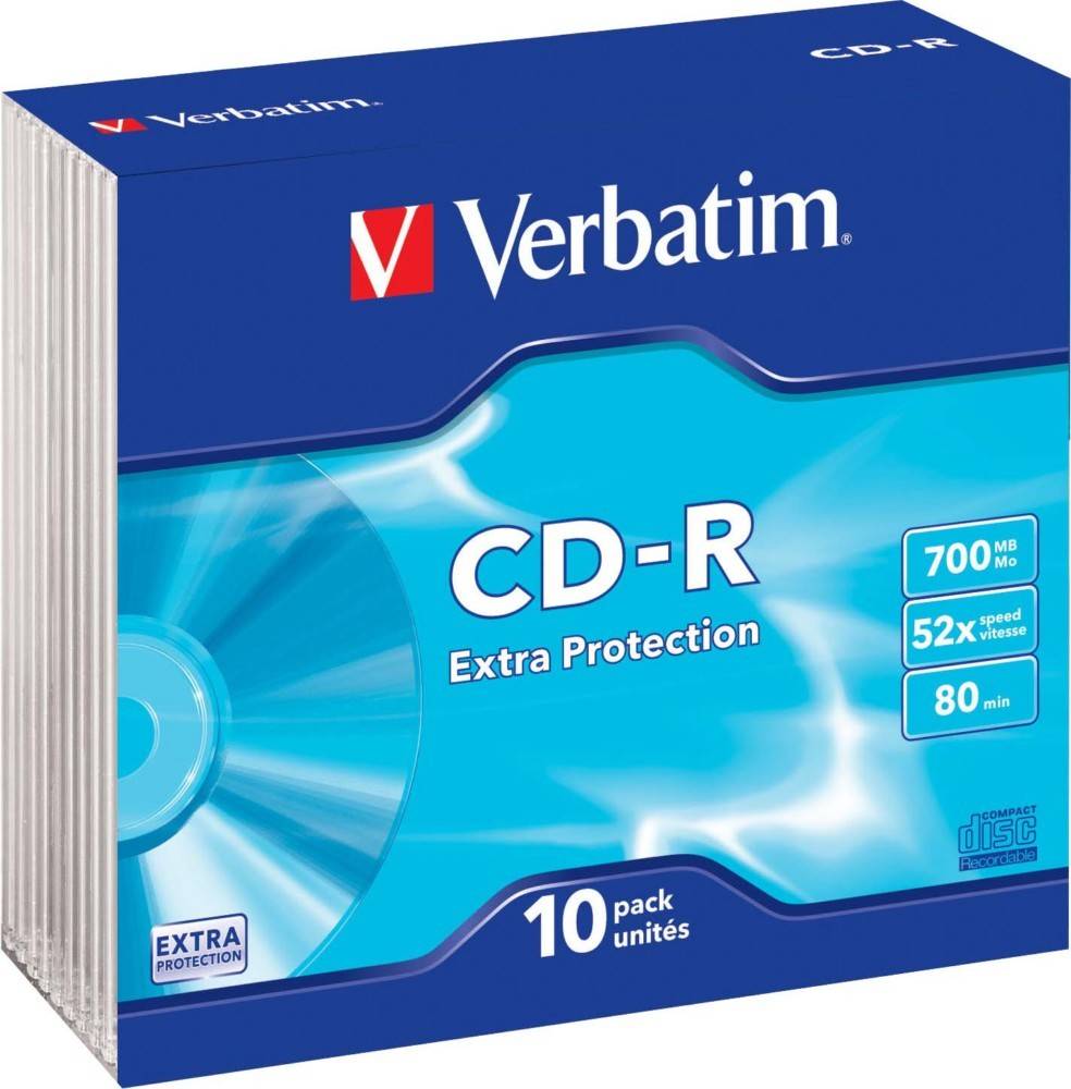 Eine Packung mit 10 Verbatim CD-Rs, mit der Aufschrift 
