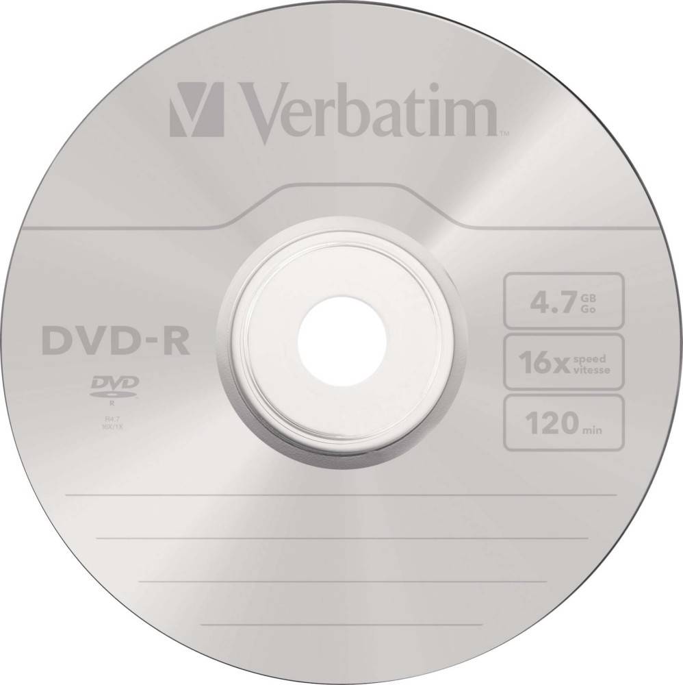 Eine silberne Verbatim DVD-R Scheibe mit der Beschriftung 
