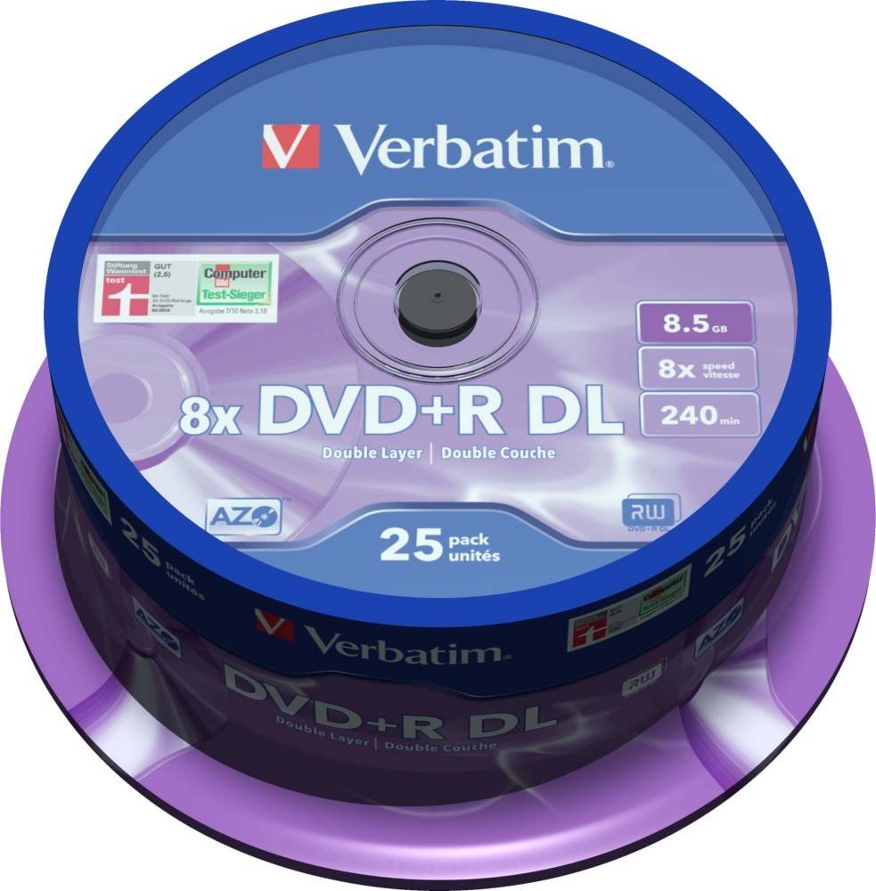 Verbatim DVD+R DL 8.5GB/240Min/8x VERBATIM 43757(VE25)