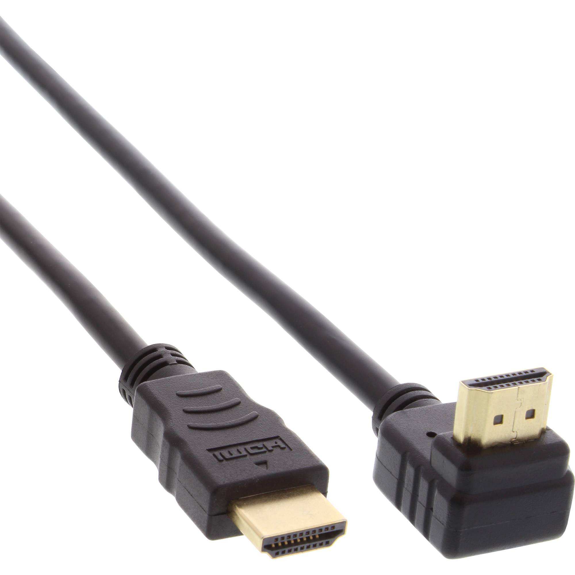 INLINE - HDMI HS Kabel - gewinkelt - mit Eth. - ST / ST - verg. Kont. - schwarz - 0,3m