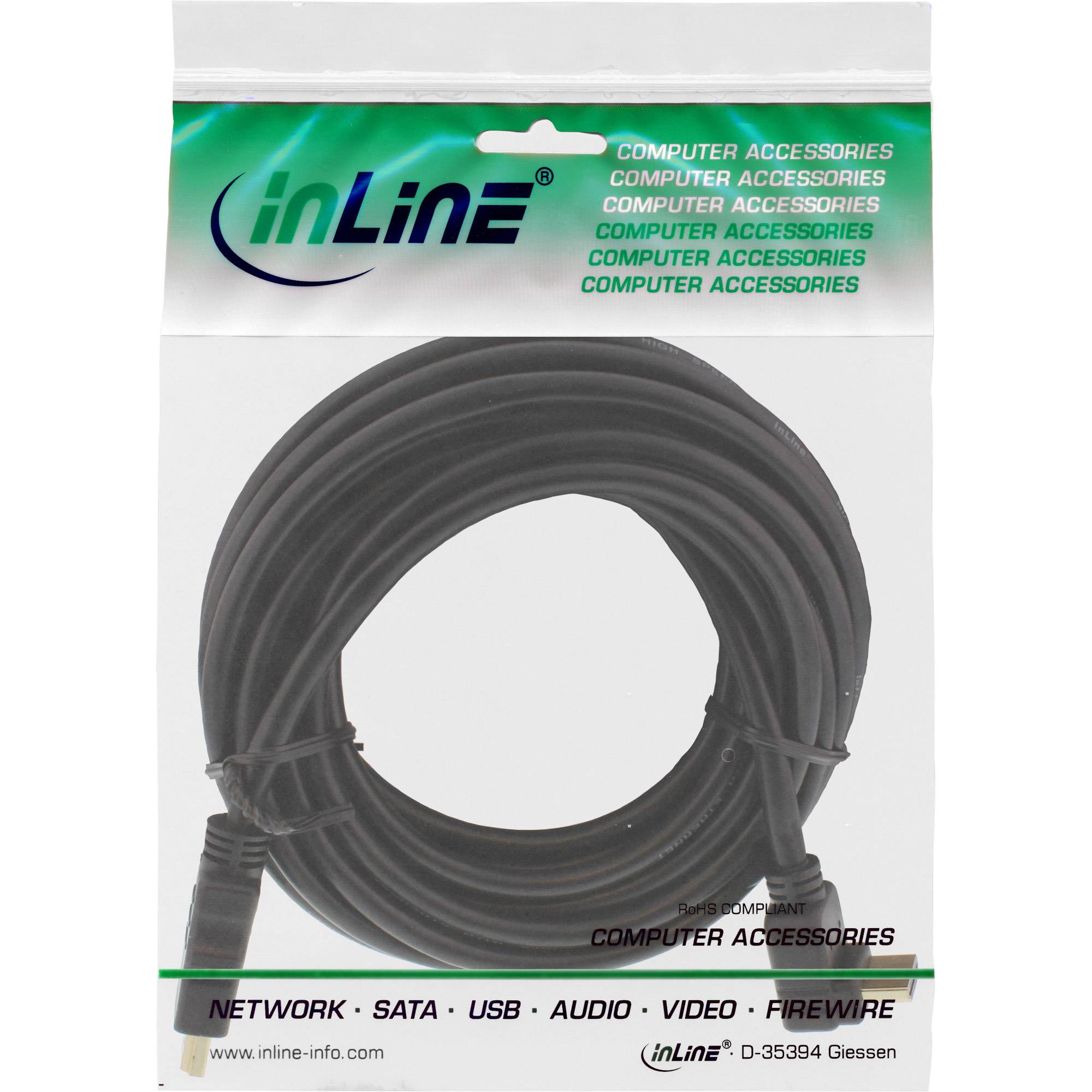 INLINE - HDMI HS Kabel - gewinkelt - mit Eth. - ST / ST - verg. Kont. - schwarz - 5m