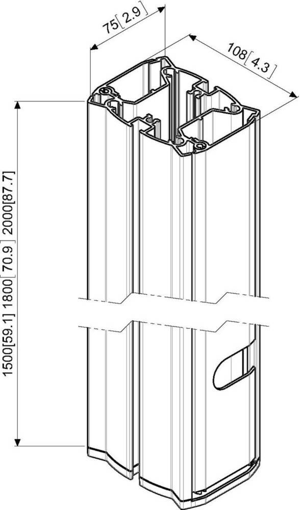Technische Zeichnung eines Metallprofils mit präzisen Maßangaben für Konstruktionszwecke.