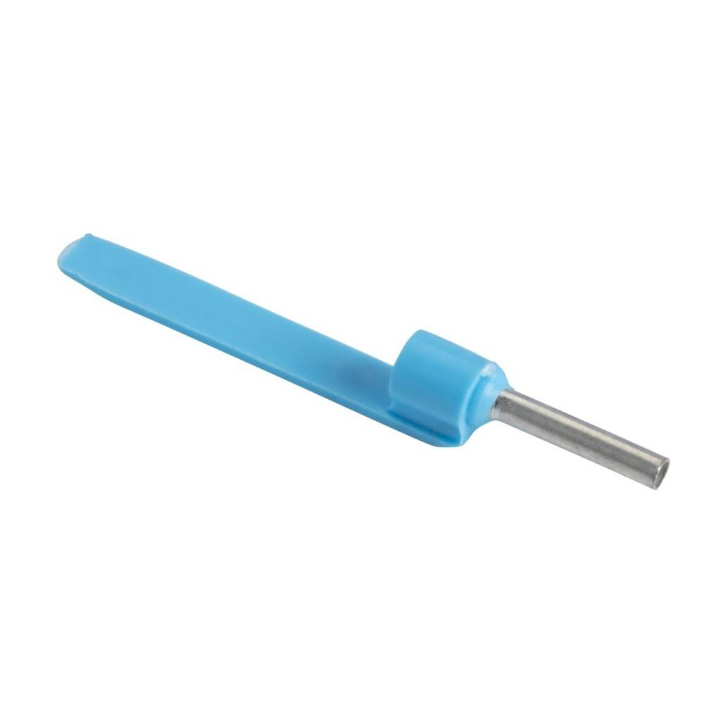 Ein blau-silberner Metallstangenreiniger mit einem langen blauen Griff, entwickelt für Wartungs- und Reinigungszwecke.