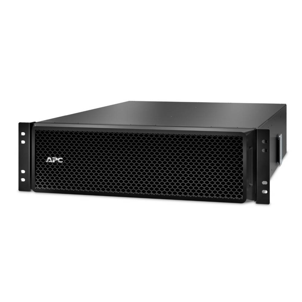 Ein schwarzes APC-Rack-Server-Gerät mit Frontblende aus Gitter, konzipiert für Rechenzentren oder IT-Infrastrukturen.