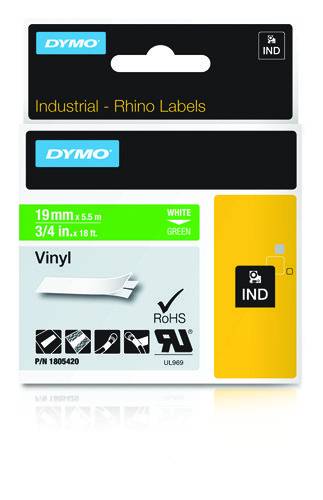 DYMO Rhino Coloured Vinyl - Vinyl - permanenter Klebstoff - weiß auf grün - Roll (1.9 cm x 5.5 m)