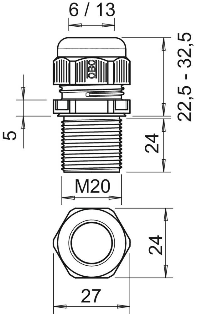 OBO Bettermann Kabelverschraubung V-TEC VM LL20 SW