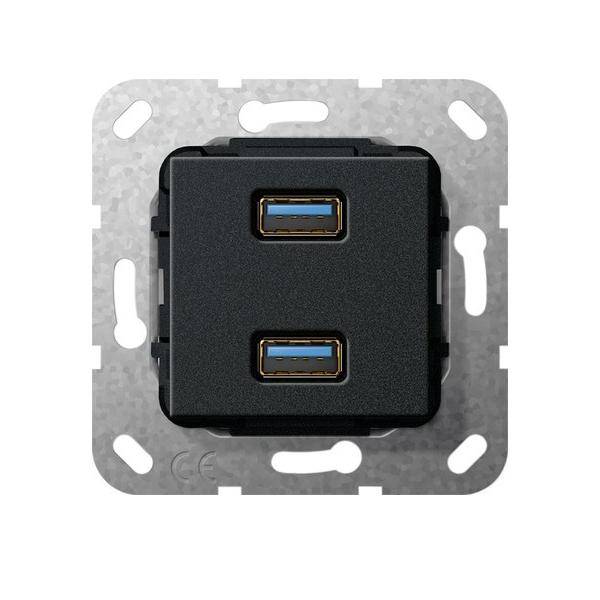 Gira USB 3.0 A 2fach sw matt 568410
