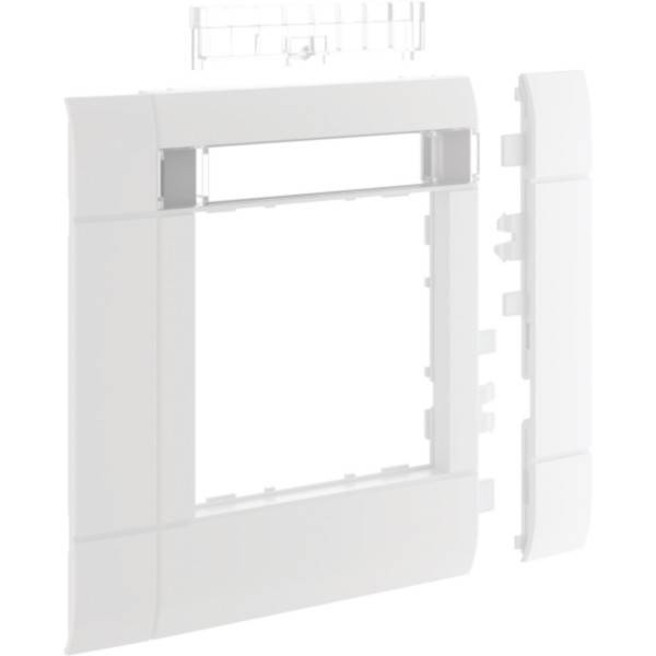 Explodierte Ansicht eines weißen modularen Wandrahmens mit Seitenabdeckungspaneelen, die zeigt, wie die Komponenten zusammenpassen.