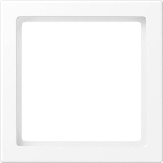 Ein schlichter weißer Quadratrahmen mit abgeschrägten Kanten, in der Mitte leer.