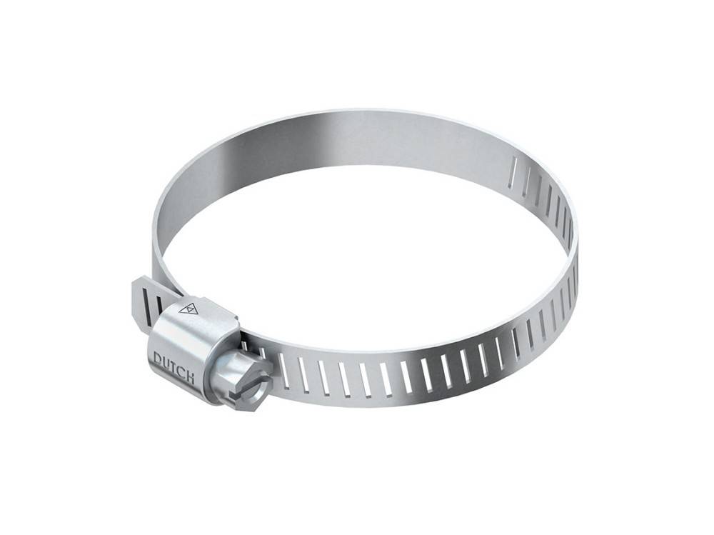 Eine Metallschlauchschelle mit Schraubmechanismus, beschriftet mit 'DUTCH.