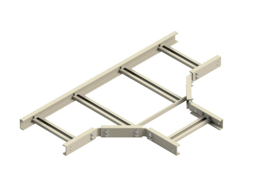 Ein Leiterzubehör in hellem Beige, entwickelt zur Unterstützung und Stabilisierung zusätzlicher Anbauteile, mit horizontalen und vertikalen Stangen.