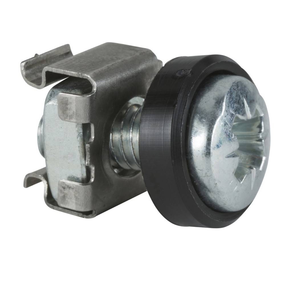 Eine Metallschraube mit einem sternförmigen Kopf, Unterlegscheibe und Clip, entwickelt für eine sichere Befestigung in verschiedenen mechanischen Anwendungen.
