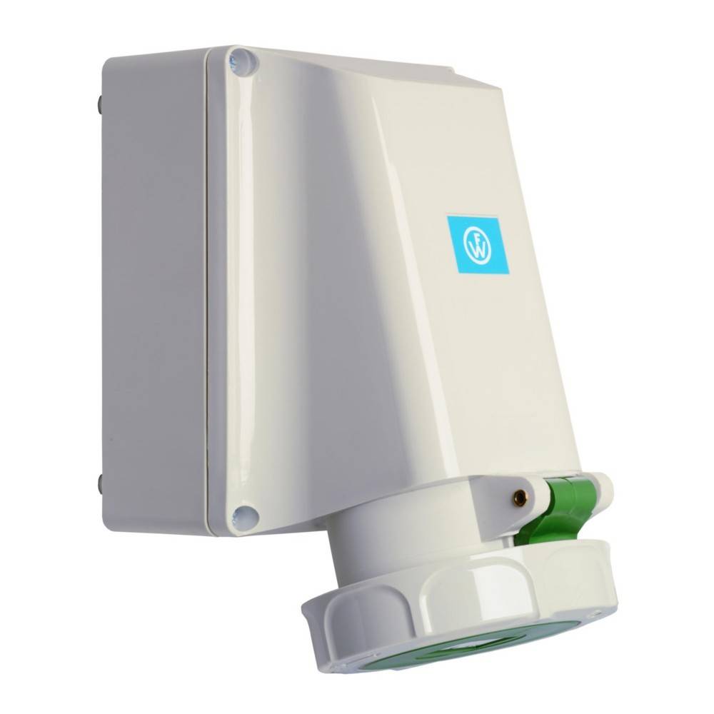 Wandmontierter weißer WLAN-Signalverstärker mit Indikatorlicht und blauem Emblem, entwickelt zur Verbesserung der Internetverbindung in Innenräumen.