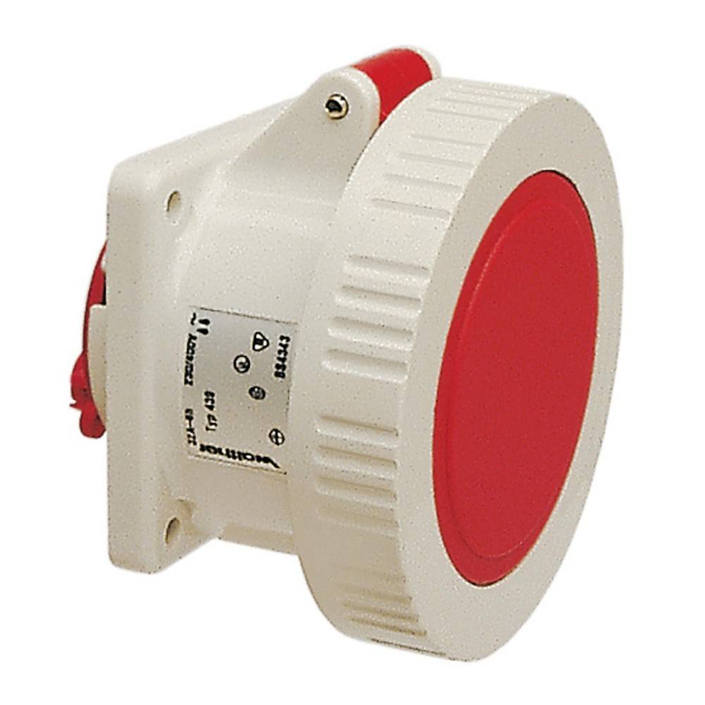 Eine weiße und rote industrielle Signalwarnanlage mit seitlich angebrachtem Element zur Schallabstrahlung, die zur Warnung oder Alarmierung in Sicherheitssystemen verwendet wird.