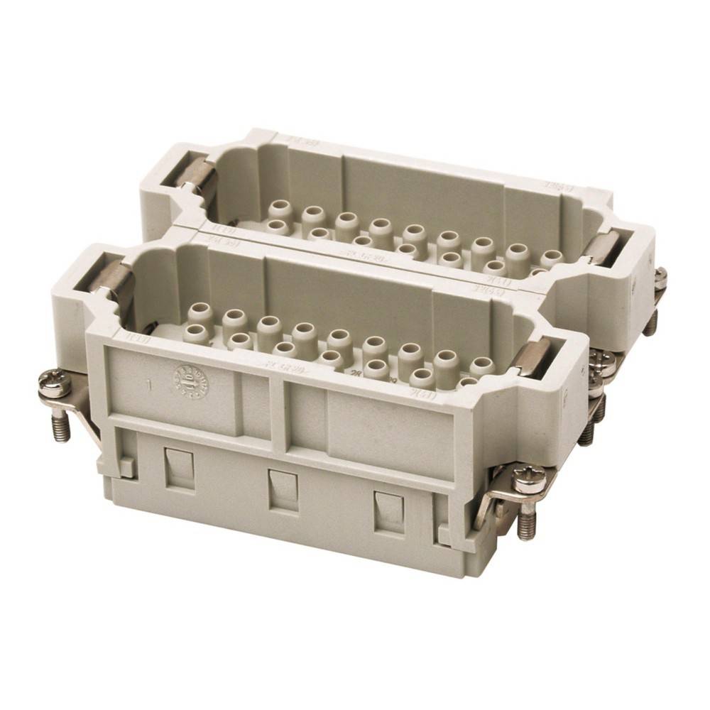Ein beiger industrieller Verbinder mit zwei Reihen von Buchsenkontakten, der für elektrische Anschlüsse in Maschinen und Ausrüstungen verwendet wird.