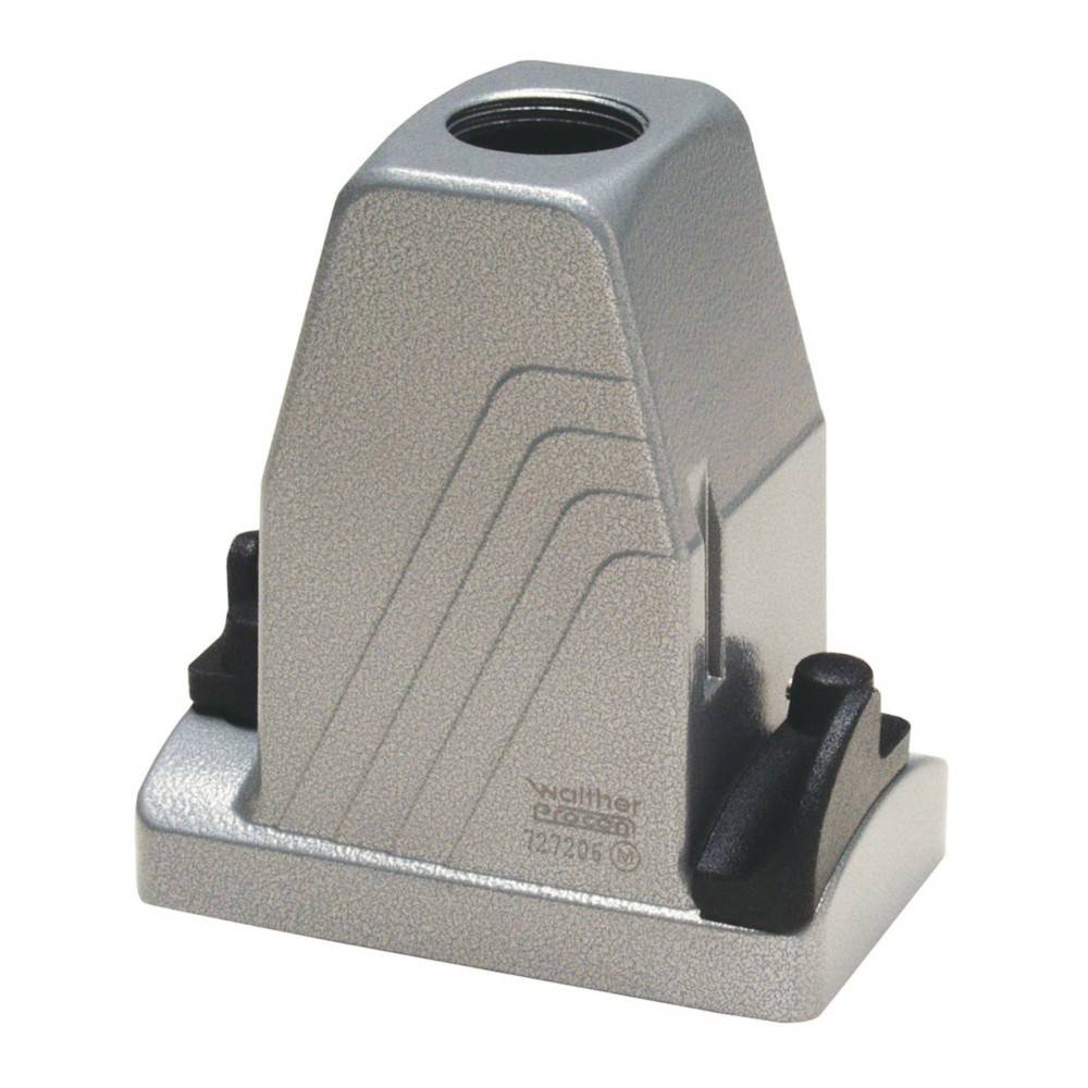 Metallhalterung mit einer rechteckigen Grundfläche und einem vertikalen, winkligen Design, die ein Gewindeloch an der Oberkante und eingravierte Linien zur Stabilisierung aufweist.