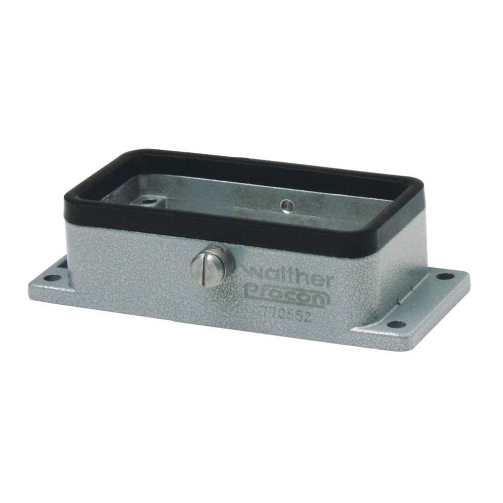 Ein rechteckiges, graues Metallgehäuse mit der Beschriftung 'Ellither IP68'. Es verfügt über einen schwarzen Rand und zwei Befestigungsflansche.