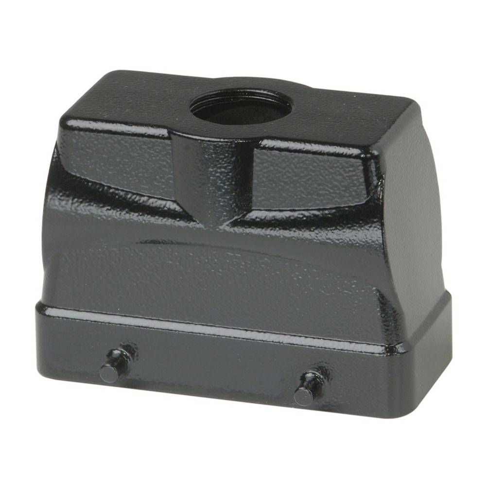 Schwarze Metallklemme mit einem Gewindeloch an der Oberseite, verwendet zum Befestigen von Ausrüstung.